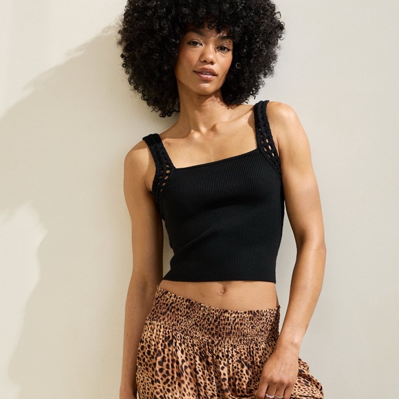 aerie Tops - Aerie Black Embellished Fitted Sleeveless Tank Top